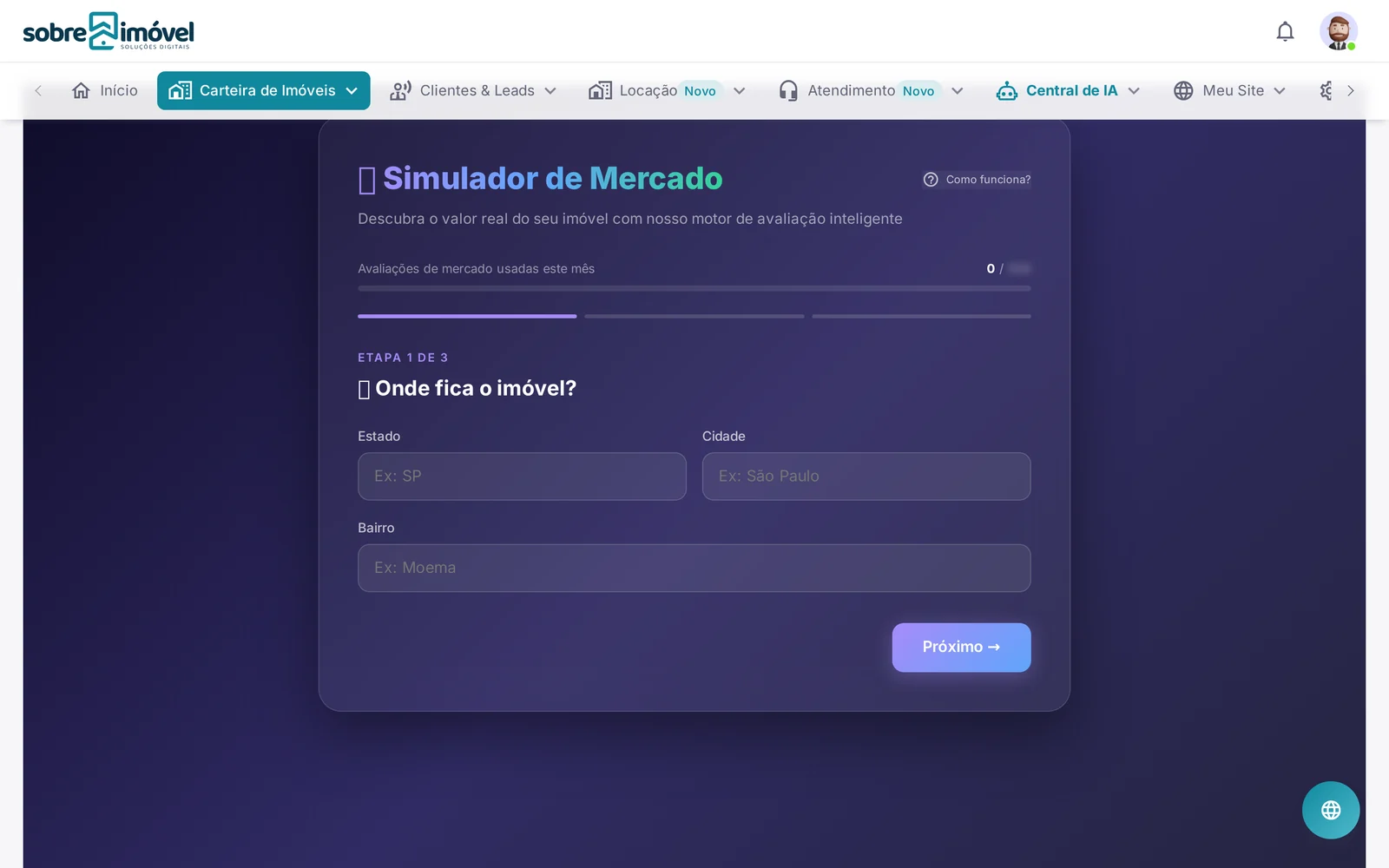 Simulador de avaliação de imóvel, primeira etapa