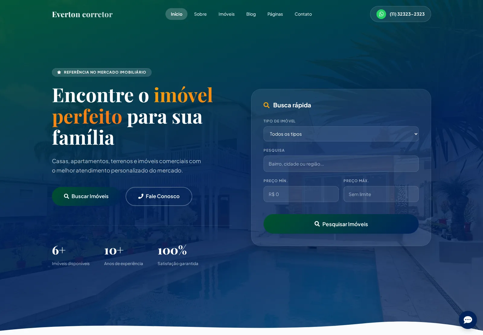 Modelo Moderno: título em destaque à esquerda e caixa de busca rápida à direita